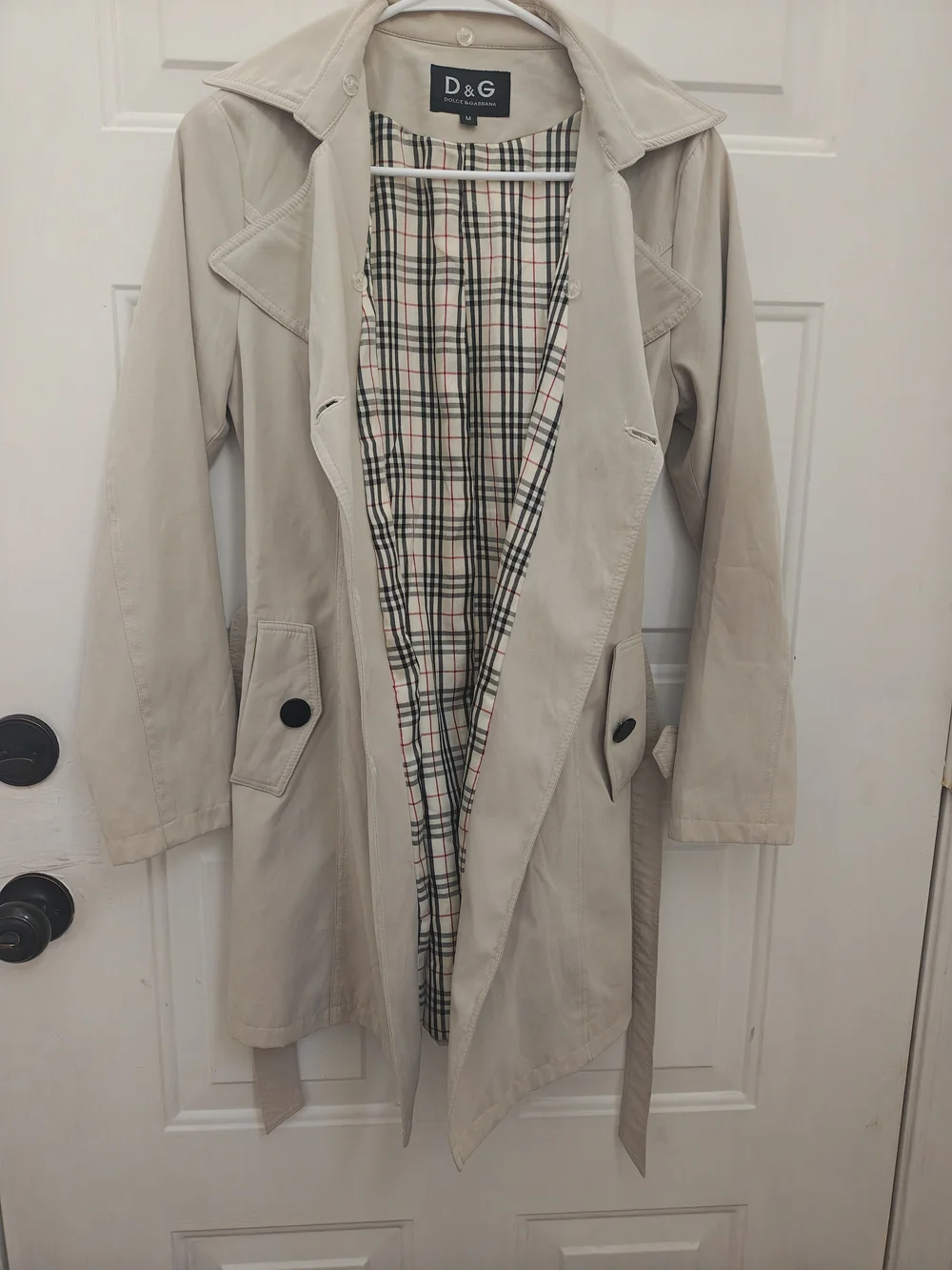 Dolce & Gabbana Beige Double-Breasted Trench Coat with Black Buttons